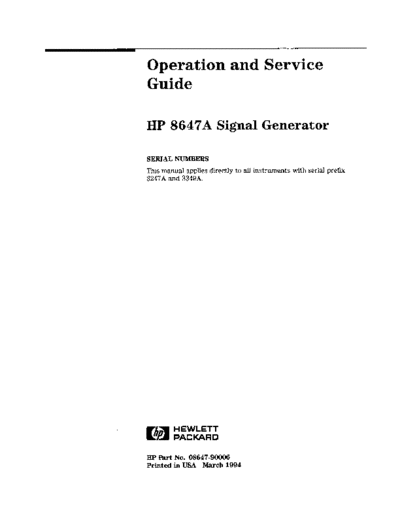 08647-90006 8647A Operating and Service Mar84