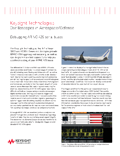 5990-9139EN Oscilloscopes in Aerospace Defense Debugging ARINC 429 Serial Buses - Flyer c20140828 [2]