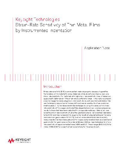 5991-2906EN Strain-Rate Sensitivity of Thin Metal Films by Instrumented Indentation - Application Note c20141020 [7]