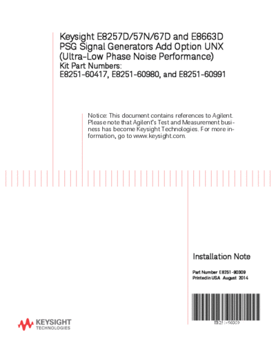 E8251-90309 E8257D & E8267D PSG Signal Generators Add Option UNX Installation Note [24]