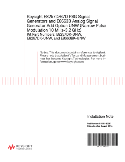 E8251-90381 E8257D 67D PSG Signal Generators and E8663B Analog Signal Generator Add Option UNW Installation Note [16]