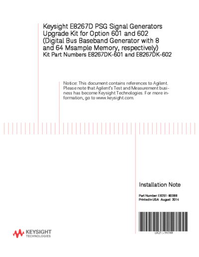 E8251-90388 E8267D PSG Signal Generators Upgrade Kit for Option 601 and 602 Installation Note [14]