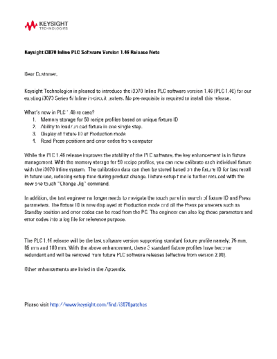 E9988_90080_Keysight_Medalist_i3070_Inline_PLC_software_version_1_46_Release_Note Keysight i3070 Inline PLC Software Version 1.46 Release Note c20140805 [10]