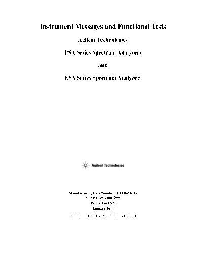 E4440-90619 PSA and ESA Spectrum Analyzer Instrument Messages and Functional Tests Guide [194]