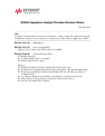 E4990A Application Software Revision History FirmwareRevisionHistory_E4990A c20141211 [1]