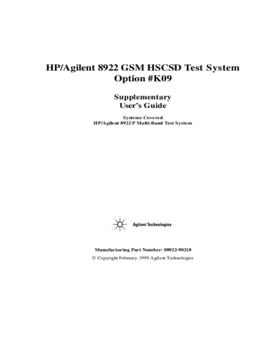 HP 8922P Opt. K09 Supplementary User