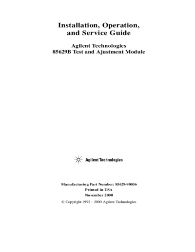 HP 85629B Operating & Service