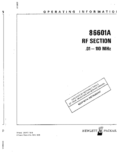 HP 86601A Operating