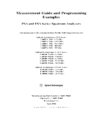 HP E4401B_252C02B_252C03B_252C04B_252C05B_252C07B_252C08B_252C11B_252C40A_252C43A_252C45A_252C46A_252C48A Measurement Guide and Programming Examples