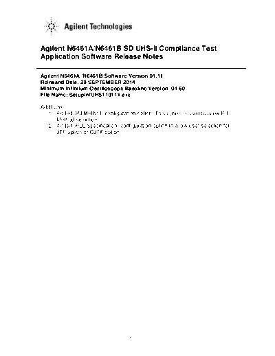 InfUHSII0111 N6461A B SD UHS-II Compliance Test Application Release Notes (Version 01.11) c20140923 [5]