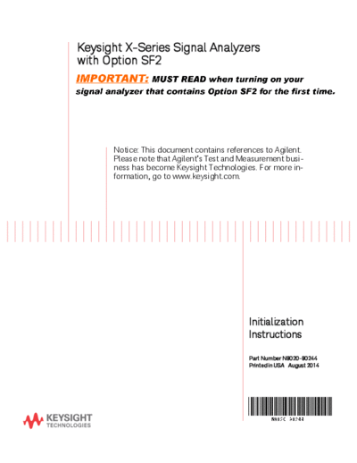 N9020-90244 X-Series Signal Analyzers with Option SF2 Initialization Instructions [6]