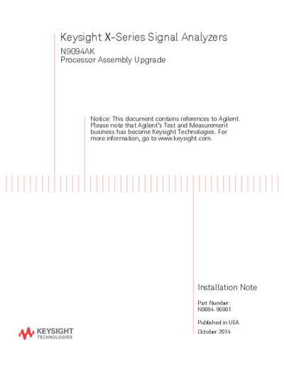 N9094-90001 X-Series Signal Analyzers N9094AK Processor Assembly Upgrade Installation Note [24]