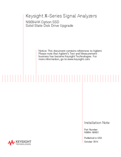 N9094-90002 X-Series Signal Analyzers N9094AK Option SSD Solid State Disk Drive Upgrade Install Note [26]