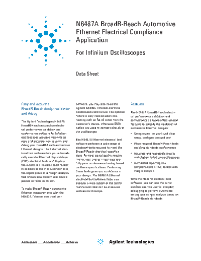 N6467A BroadR-Reach Automotive Ethernet Electrical Compliance Application - Data Sheet 5991-1965EN c20140519 [13]