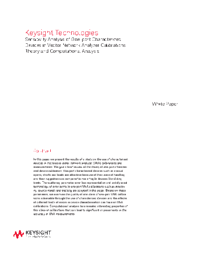 Sensitivity Analysis of One-port Characterized Devices in Vector Network Analyzer Calibrations 5991-1272EN c20140529 [13]