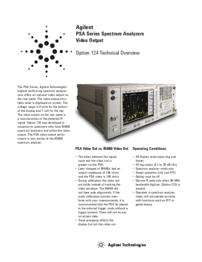 PSA Series Spectrum Analyzers -- Video Output Option 124 - Technical Overview 5989-1118EN c20131122 [4]