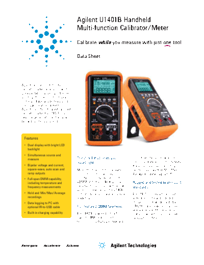 U1401B Handheld Multi-Function Calibrator Meter - Data Sheet 5990-3459EN c20130717 [9]
