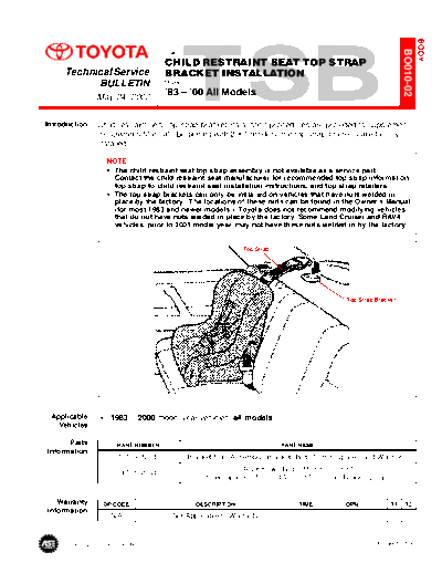 bo010t02 Child Restraint Seat Top Bracket Connection