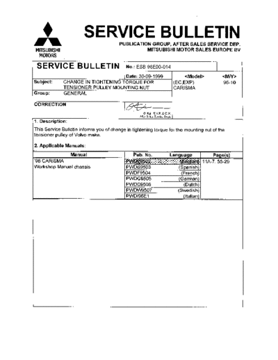 SERVICE BULLETIN NoESB-98E00-014