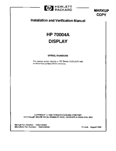 HP 70004A Installation and Verification