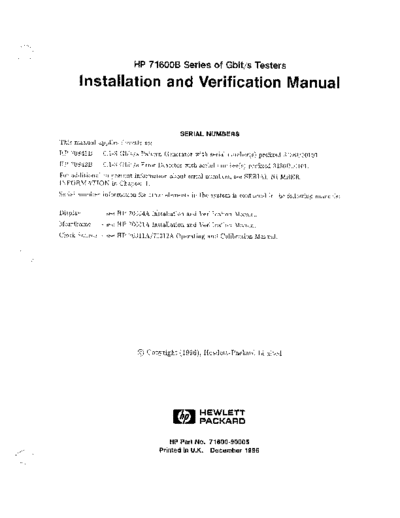 HP 71600B Series, 70841B, 70842B Installation and Verification Manual