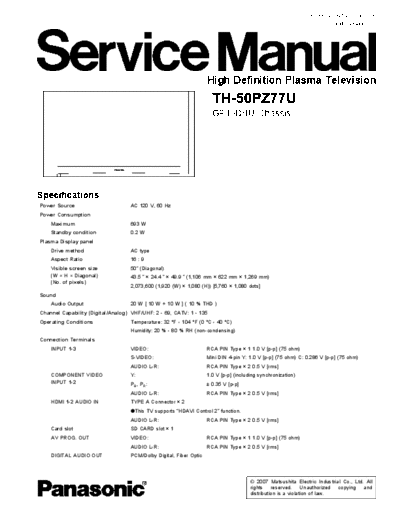 Panasonic+Plasma+TH-50PZ77U--GP10DHU+Chassis