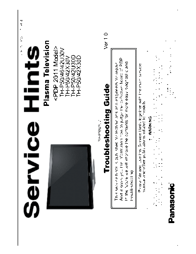 Panasonic TH-P42X30D TH-P50X30D TH-P42X30V TH-P42U30D TH-P50X30V TH-P50U30V TH-P42U30V TH-P46U30V TH-P50U30D Training Guide [TM]