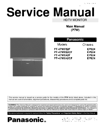Panasonic PT-47WX42F PT-47WX42CF PT-47WX52F PT-47WX52CF [SM]