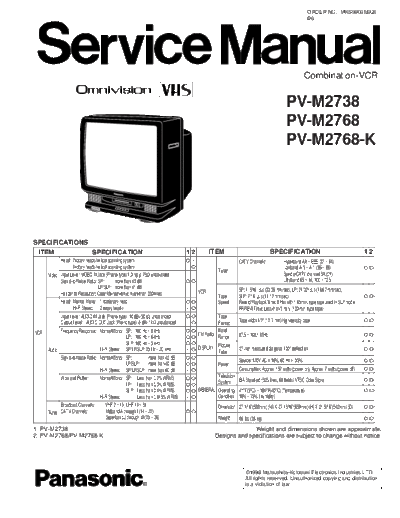 PANASONIC+PV-M2738,+PV-M2768,+PV-M2768-K+Parts+List,+Service+Manual