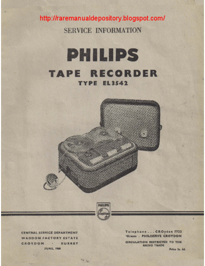 Philips EL 3542 Tape Recorder-Service Manual