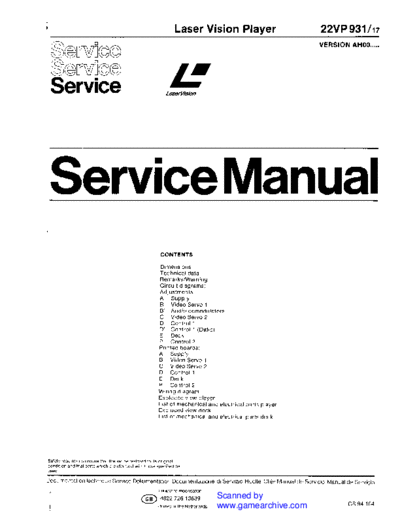 Laserdisc Players - Phillips LVP 22VP931 Service Manual