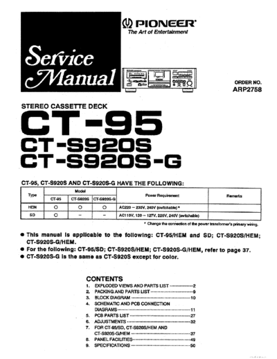 hfe_pioneer_ct-95_s920s_service_partial