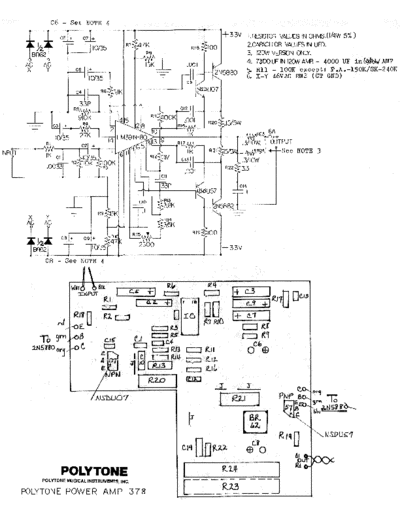 Polytone 378 (LM391, 2N5880, 5882) Power Amp Schematic