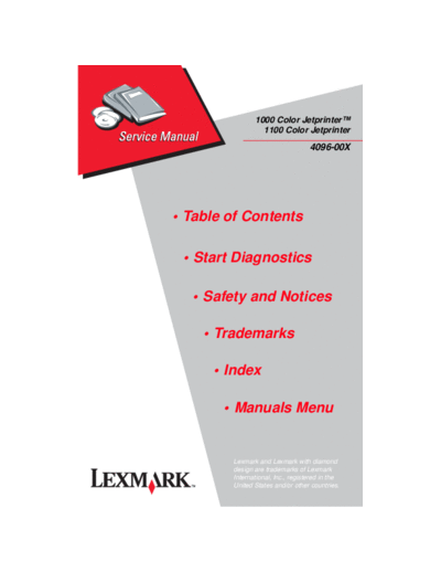 Lexmark 4096-00x Color JetPrinter 1000, 1100 Service Manual