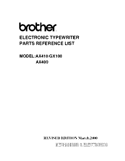 Brother AX-400, AX-410, GX-410 Parts Manual