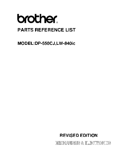 Brother DP-550CJ, LW-840ic Parts Manual