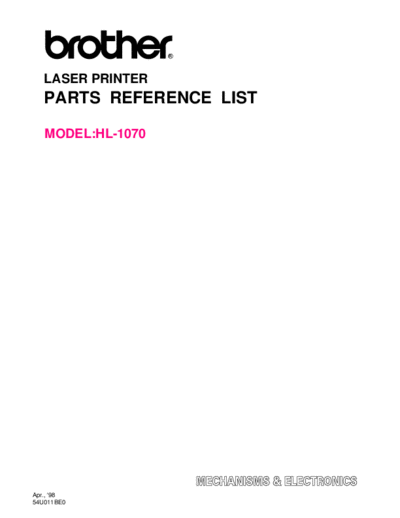Brother HL-1070 Parts Manual