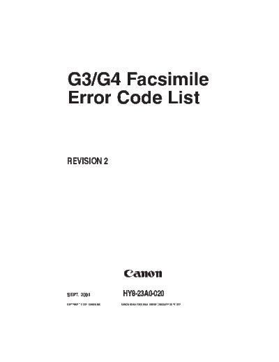 Canon G3, G4 Error Code List
