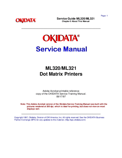 Okidata ML 320, 321 Service Manual