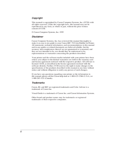Canon BJC-70 User Manual