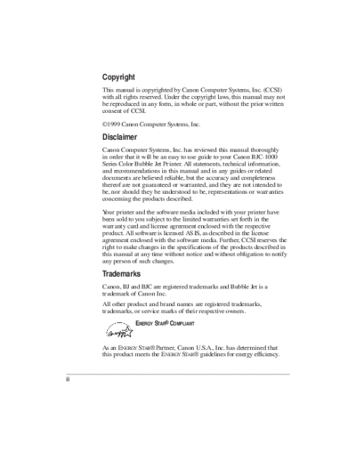 Canon BJC-1000 User Manual