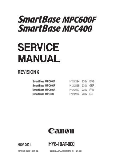 Canon SmartBase mpc400f, 600 Service Manual