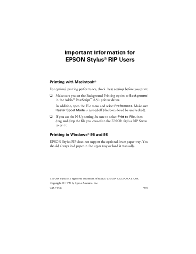 Epson Stylus Pro 5000 Supplement