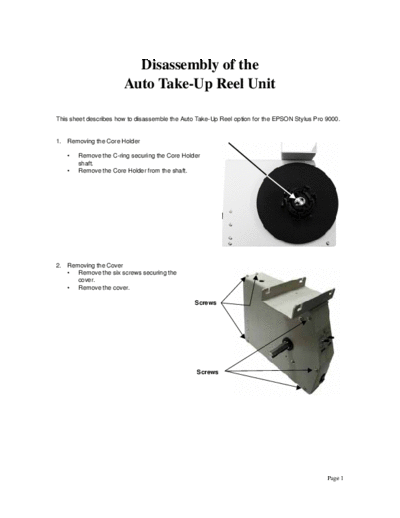 Epson Stylus Pro 9000 Auto Take-Up Reel Unit Manual