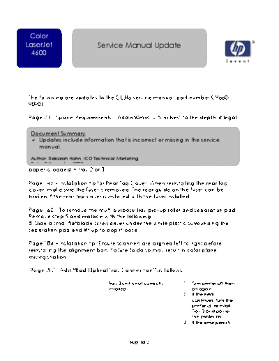 HP LaserJet 4600 Service Manual Update