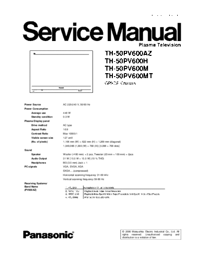 GP9DE TH-50PV600AZ TH-50PV600H TH-50PV600M TH-50PV600MT