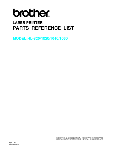 Brother HL-820, 1020, 1040, 1050 Parts Manual