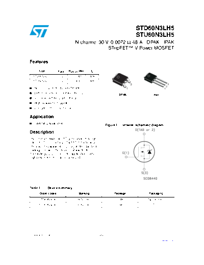 STD60N3LH5 - N-channel 30 V, 0.0072 Ω, 48 A - DPAK - IPAK STripFET V Power MOSFET