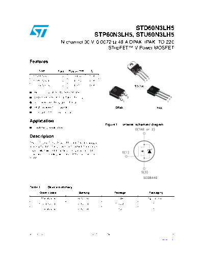 STD60N3LH5 - N-channel 30 V, 0.0072 Ω, 48 A DPAK, IPAK, TO-220 STripFET V Power MOSFET