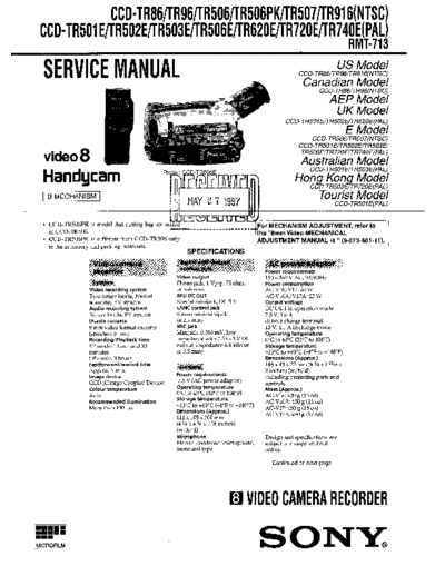 Sony CCDTR86 Camera _Parts
